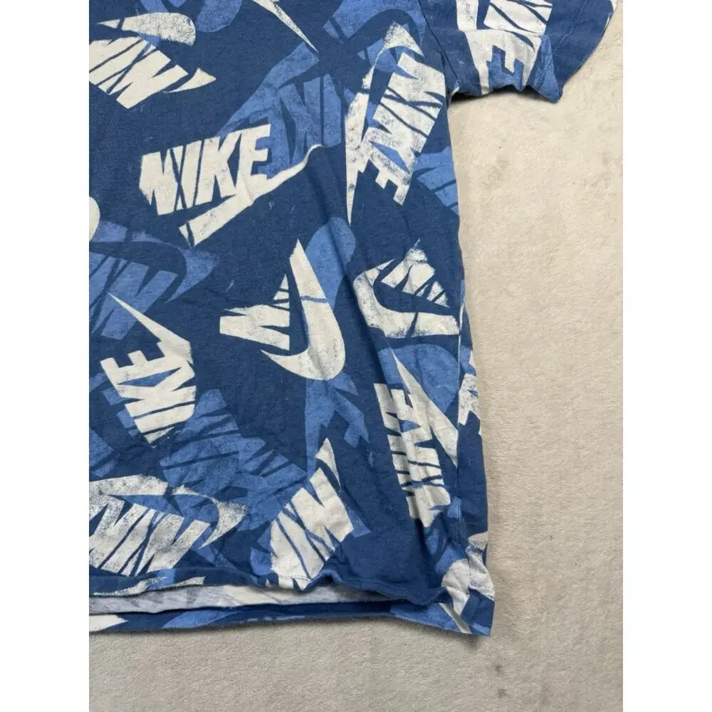 Nike Boys XL Blue All Over Logo Graphic T Shirt Swoosh Sportswear